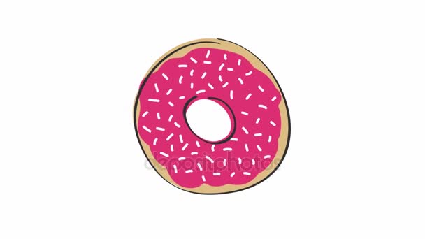 Включено 091Анимация Вращающегося Пончика Розовой Клубничной Начинкой Анимированная Рисованная Вручную — стоковое видео
