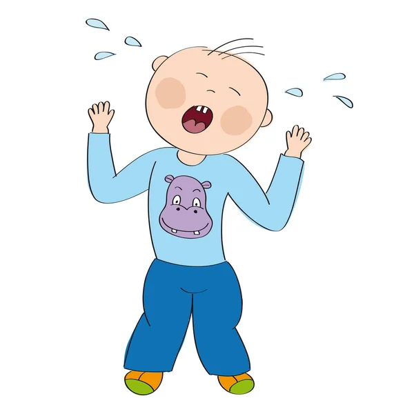 Little baby boy toddler angry and crying, having temper tantrum — Stock Vector