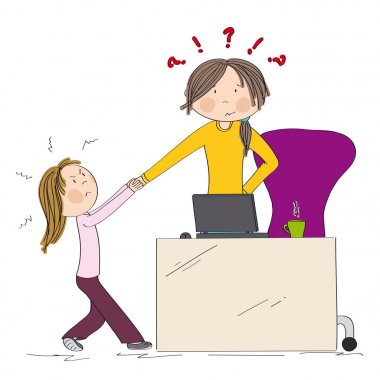 Anne dikkat dövüş, elini çekiştirmeye küçük kız. 