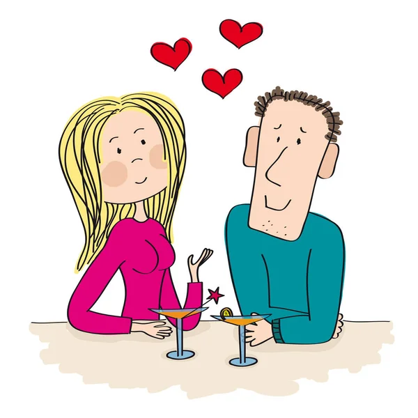 Jeune sortir ensemble couple assis dans le bar, cocktail à boire . — Image vectorielle