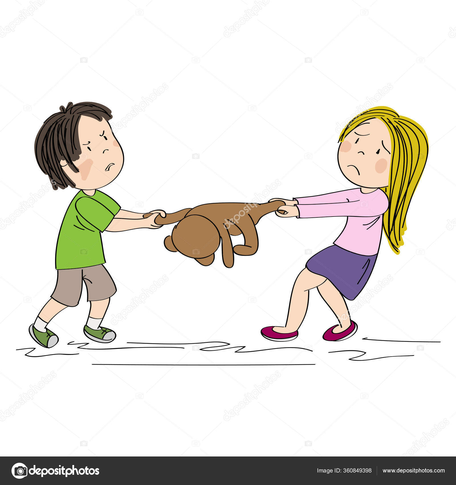 Two Siblings Brother Sister Friends Fighting Pulling Teddy Bear Toy Stock  Vector Image by ©hancik #360849398