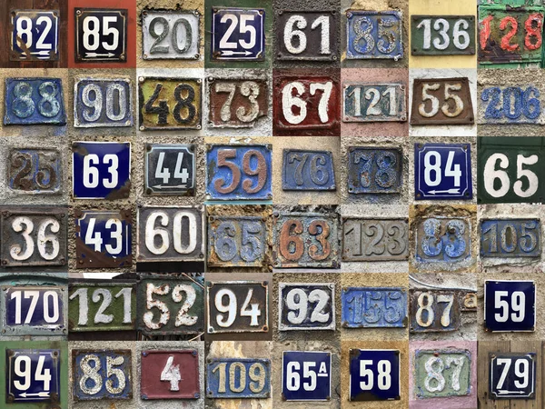 Vintage grunge square metal rusty plate of numbers of street add — Stock Photo, Image