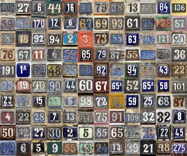 Vintage grunge square metal rusty plate of numbers of street add — Stock Photo, Image