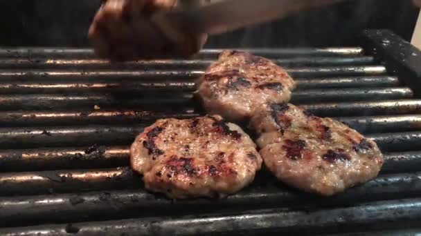 Salsicha Carnes Churrasco Cocking Carne Porco Carne Alimentos Preparando Alimentos — Vídeo de Stock