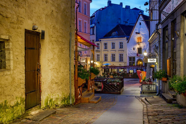 Colorful and picturesque streets of the night,the old Tallinn.