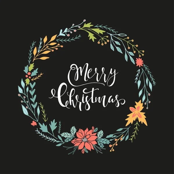 O yazı Noel şirin hediye kartları çelenk ve el ile çizilmiş