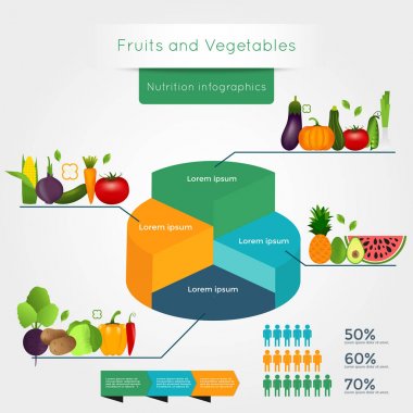 Sağlıklı sebze infographics grafik ve grafik ile. Kalite vektör çizim diyet, eko gıda, vegan ve beslenme kavramı yararları hakkında.