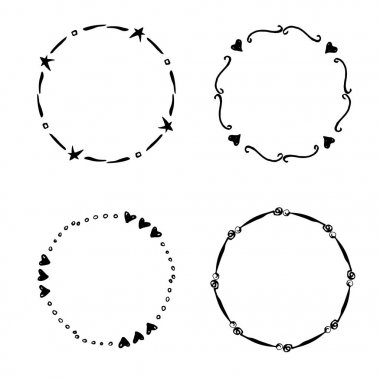 Logo için çizilmiş yaratıcı daire el, etiket, marka. Yuvarlak kare kümesi. Vektör çizim.