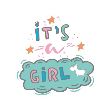 Şirin büyülü tek boynuzlu at. Tatlı, şortlar, bebek duş, kartpostal, poster, afiş, karalama defteri, etiket, davetiye tasarım için grafik kartı çocuklar. Vektör çizim doodle kreş sanatı ile.