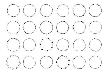Logo için çizilmiş yaratıcı daire el, etiket, marka. Yuvarlak kare kümesi. Vektör çizim.