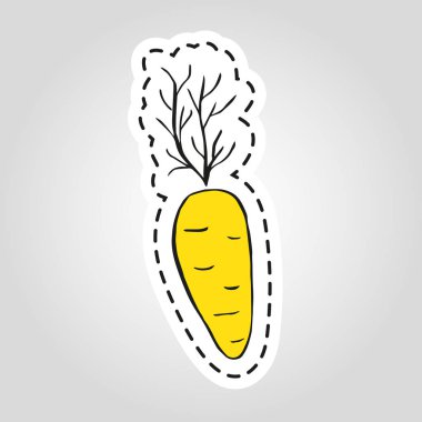 Sağlıklı havuç etiket. Kalite vektör çizim diyet, eko gıda, vegan ve beslenme kavramı yararları hakkında.