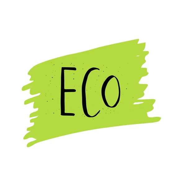 Vector Escova Eco Bio Logotipo Verde Sinal Vegan Cru Crachá — Vetor de Stock