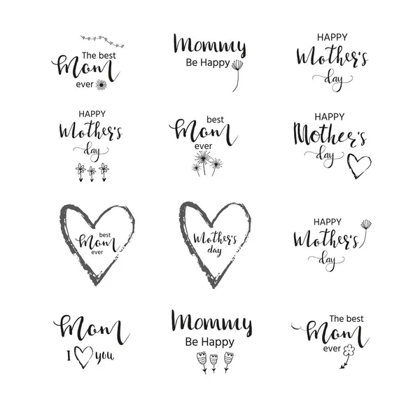 Feliz Día Madre Frases Caligráficas Dibujadas Mano Letras Navideñas Para — Vector de stock
