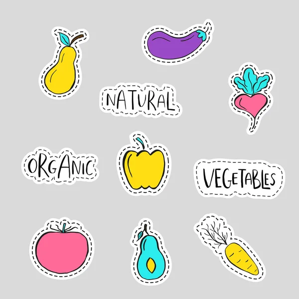 Stickers met groenten en fruit — Stockvector