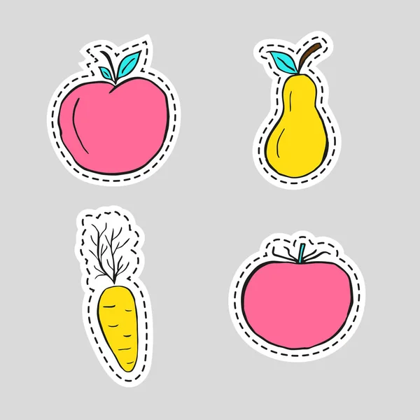 Pegatinas con frutas y verduras — Vector de stock