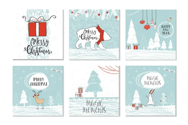 引用メリー クリスマス 楽しく明るく 暖かい願い 魔法の瞬間 かわいいクリスマス ギフト カードのセットです 簡単な編集可能なテンプレート カード — ストックベクタ