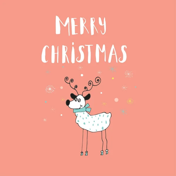 Merry Christmas Cute Greeting Card Deer Scandinavian Style Posters Invitation — Stock Vector
