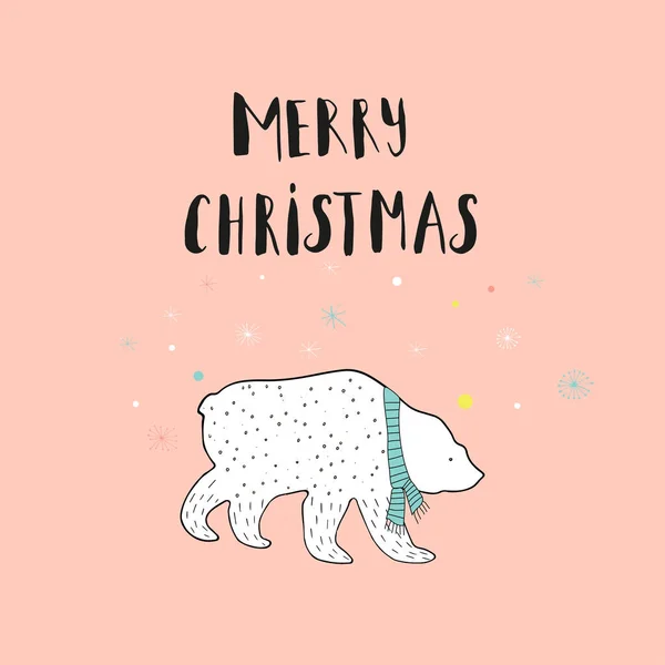 Frohe Weihnachten Süße Grußkarte Mit Bär Und Schal Skandinavischer Stil — Stockvektor