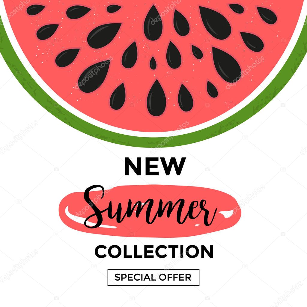 Social media sale banner or summer special offer with watermelon. Vector illustration for website template, posters, email and newsletter design, promotional material. 