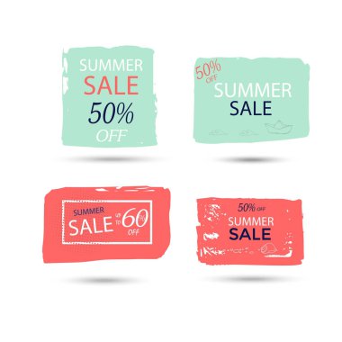 4 yaz indirim kümesi tasarım kartları. Sosyal medya satış Web sitesi, poster, afiş, e-posta, haber bülteni, reklamlar, promosyon malzemesi. Mobil afiş şablon.