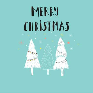 Neşeli Noel şirin tebrik kartı ile orman. İskandinav tarzı posterleri davet, çocuk odası, çocuk odası dekorasyonu, iç tasarım. 