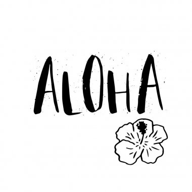 Güzel yaz poster elle çizilmiş Aloha ve çiçek yazı ile. Yelken, tropikal tatil, afiş, davetiye, zarf, arka plan, günlük kartlar için şablon. 