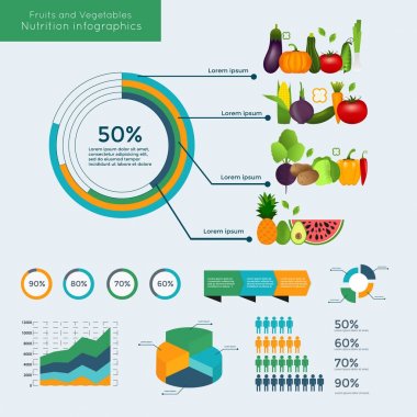 Sağlıklı sebze infographics grafik ve grafik ile. Kalite vektör çizim diyet, eko gıda, vegan ve beslenme kavramı yararları hakkında.
