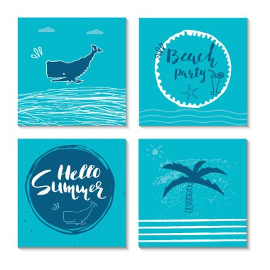 Güzel yaz poster elle çizilmiş yazı ile. Yelken, tropikal tatil, afiş, davetiye, zarf, arka plan, günlük kartlar için şablon. Hint mavi koleksiyonu