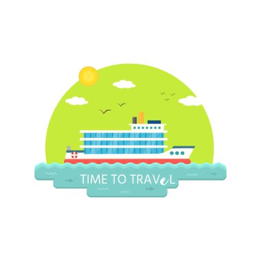 Deniz araç şablonu. Seyahat zamanı geldi. Renkli vektör çizim