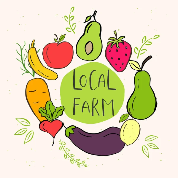 Ručně Tažené Logo Nápisy Místních Farem Pro Zelené Potraviny Ovoce — Stockový vektor