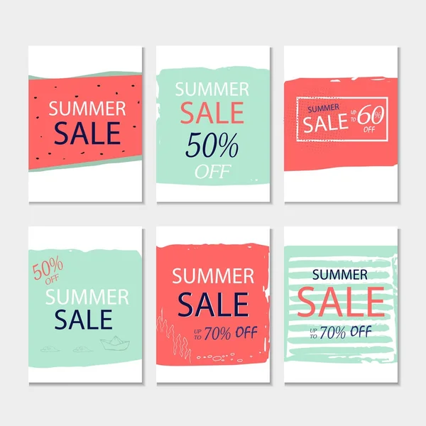 Set Summer Discount Cards Design Social Media Sale Website Poster — Stock Vector