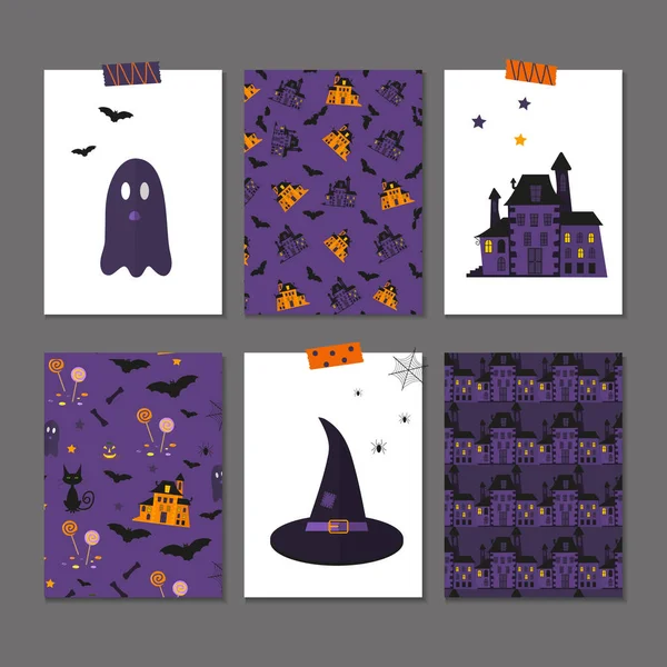 Set de 6 jolies cartes Halloween — Image vectorielle