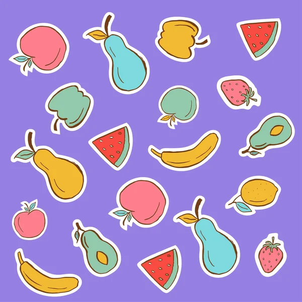 Healthy Stickers Vegetables Fruits Quality Vector Background Diet Eco Food — Stock Vector