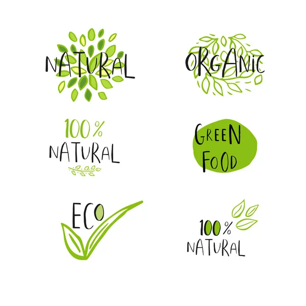 Διάνυσμα Eco Βιο Πράσινο Λογότυπο Σημάδια Σήμα Υγιεινά Τρόφιμα Για — Διανυσματικό Αρχείο