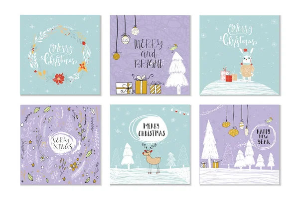 Conjunto de tarjetas de felicitación de Navidad — Vector de stock