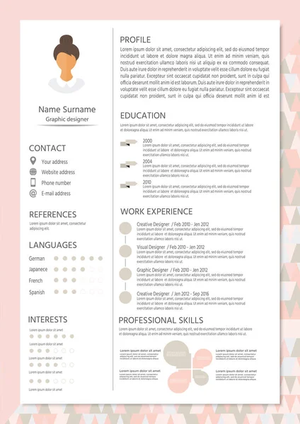 Femininer Lebenslauf Mit Infografik Design Stilvoller Lebenslauf Für Frauen Sauberer — Stockvektor