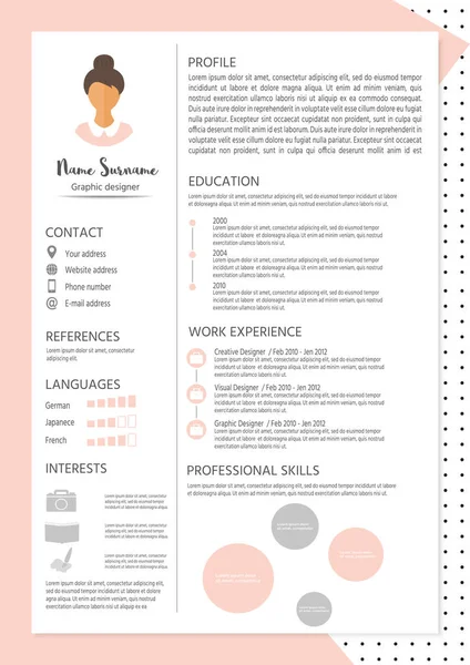 Femininer Lebenslauf Mit Infografik Design Stilvoller Lebenslauf Für Frauen Sauberer — Stockvektor