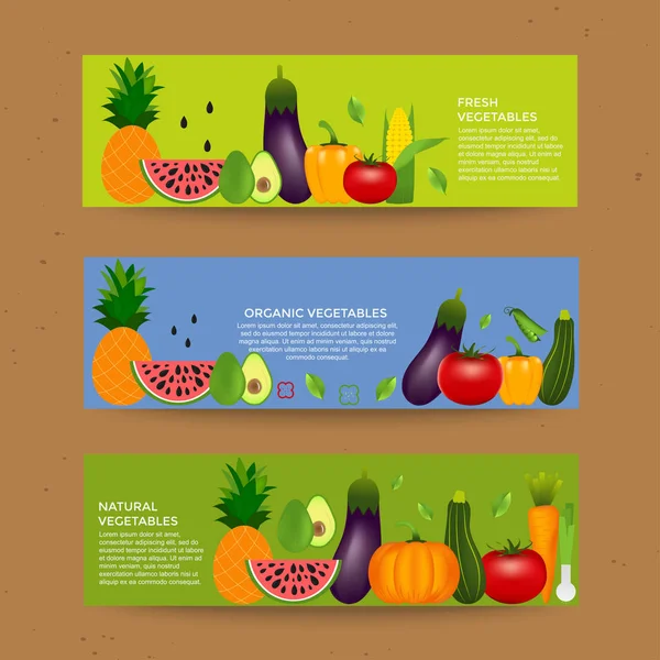 Kleurrijke Vectorillustratie Met Collectie Van Realistisch Gezonde Groenten Zoals Watermeloen — Stockvector