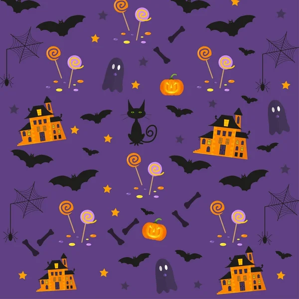 Halloween patterns with holiday symbols. Vector background for wallpaper, fills, web page, surface, scrapbook, holiday card, invitation and party design.