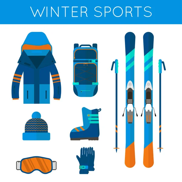 Colección Iconos Deportes Invierno Equipo Esquí Snowboard Aislado Sobre Fondo — Vector de stock