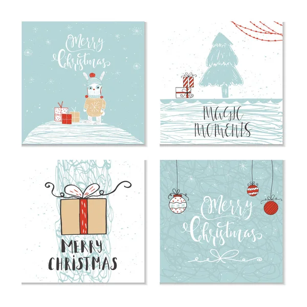 メリー クリスマスとパターンをレタリングでかわいいクリスマス ギフト カードのセットです 簡単な編集可能なテンプレート カード ポスター シャツ バナーのキュートなイラスト 新年デザイン要素 — ストックベクタ