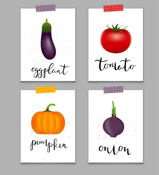 Tarjetas con verduras saludables — Vector de stock