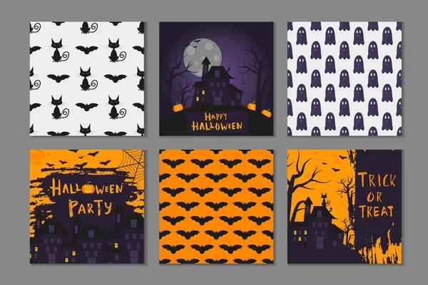Collection Affiches Halloween Joyeux Design Avec Symboles Traditionnels Lettrage Dessiné — Image vectorielle
