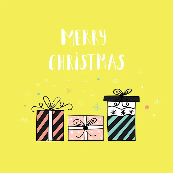 Frohe Weihnachten Süße Grußkarte Mit Geschenken Skandinavischer Stil Von Einladungsplakaten — Stockvektor