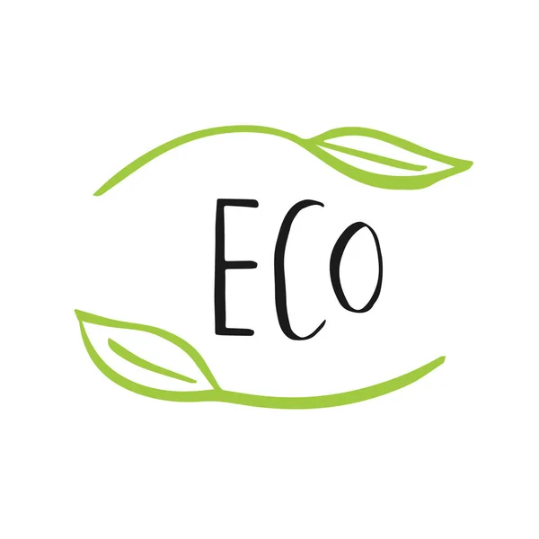 Vector Eco Bio Logotipo Verde Sinal Vegan Cru Crachá Comida —  Vetores de Stock