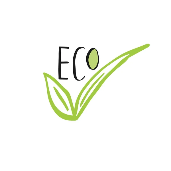 Vector Eco Bio Logotipo Verde Sinal Vegan Cru Crachá Comida —  Vetores de Stock