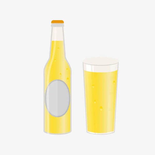 Set de botellas de cerveza, tazas y vasos . — Vector de stock