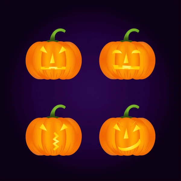 Ensemble Icônes Vectorielles Citrouilles Halloween Variation Émotionnelle Emoji Eléments Conception — Image vectorielle