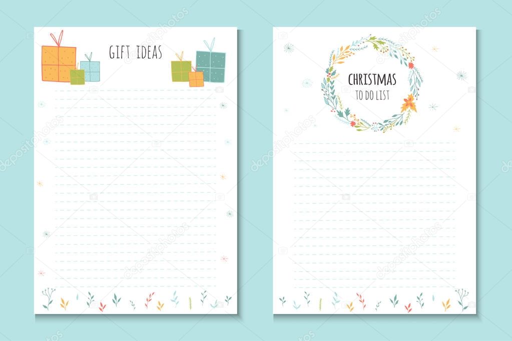 Christmas Holiday Lists Cute Notes Winter Vector Illustration Template Party — Stock Vector