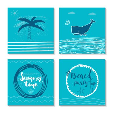Güzel yaz poster elle çizilmiş yazı ile. Yelken, tropikal tatil, afiş, davetiye, zarf, arka plan, günlük kartlar için şablon. Hint mavi koleksiyonu
